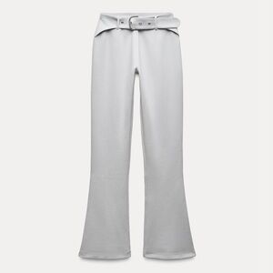 Zara belted Flare leg Pants Light gray Attached belt Women’s M NWOT Neutral